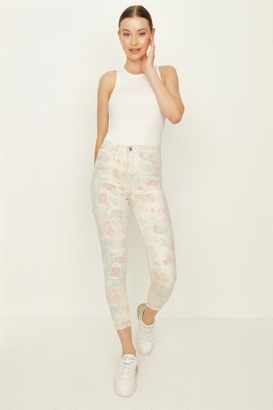 Kadın Çiçek Desenli Skinny Jeans