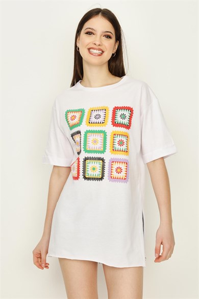 Kadın Önü Baskı Detaylı Oversize T-shirt